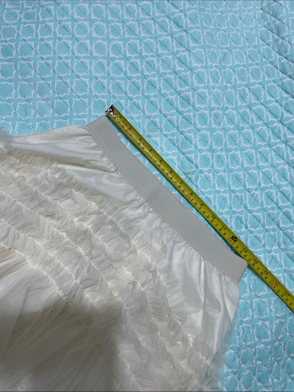 Cream, tulle ruffled, semi sheer, high low ski skirt - Picture 4 of 5